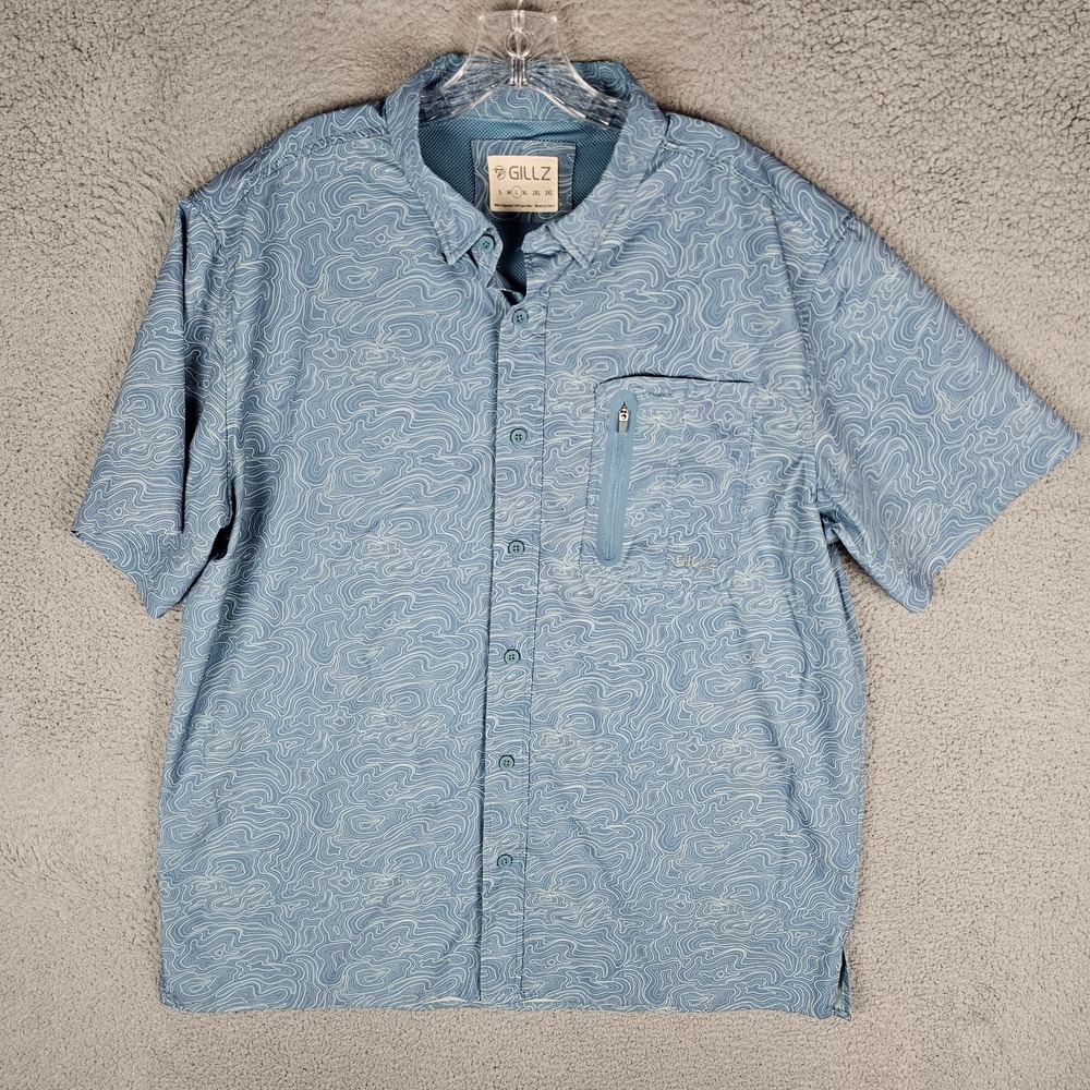 Gillz Fishing Shirt Mens Large Blue Vented‎ Mesh Lined Short Sleeve Button Up